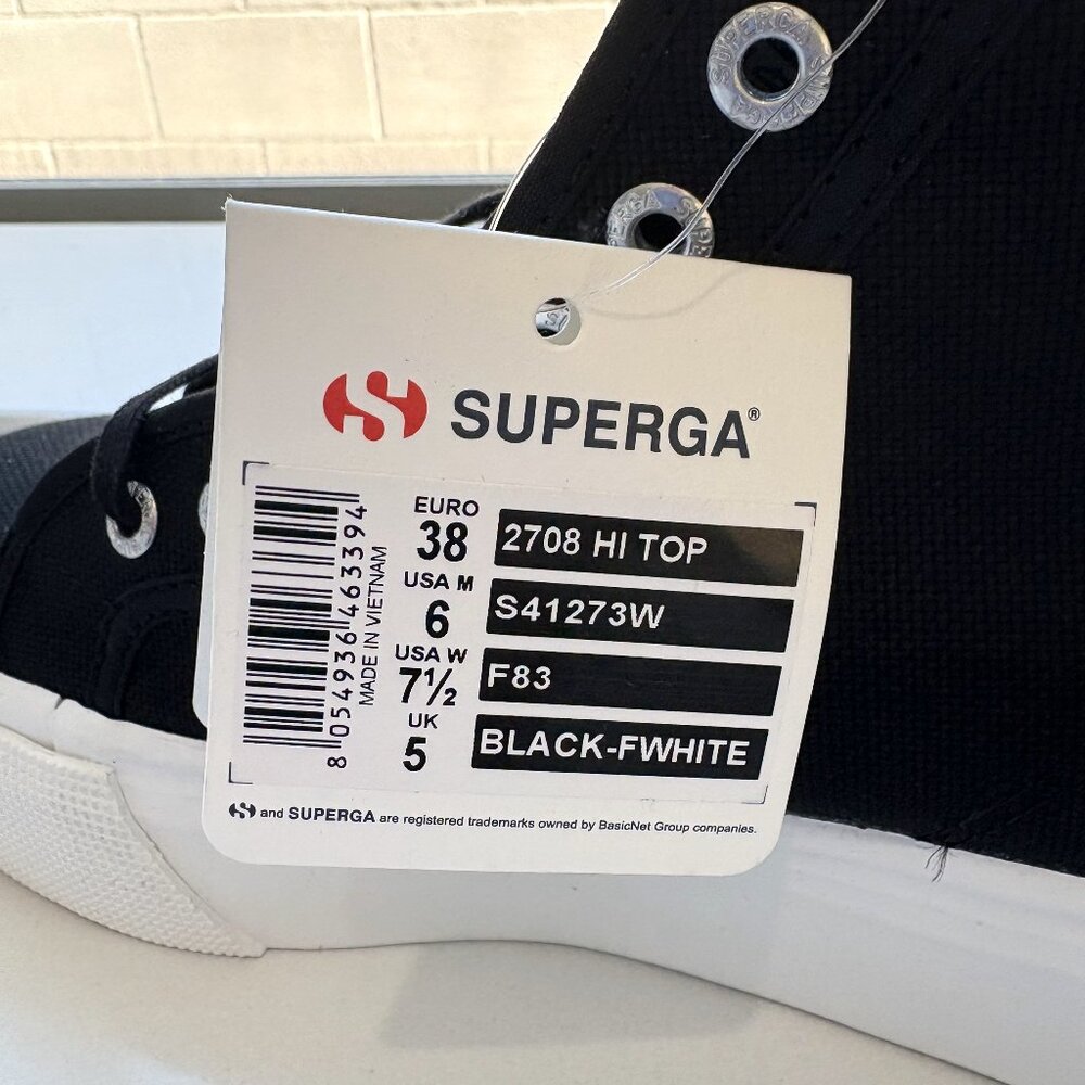 Superga 2708 High Top Platform Sneakers Lace Up Black Size 38 US 7.5 NEW - Picture 7 of 9